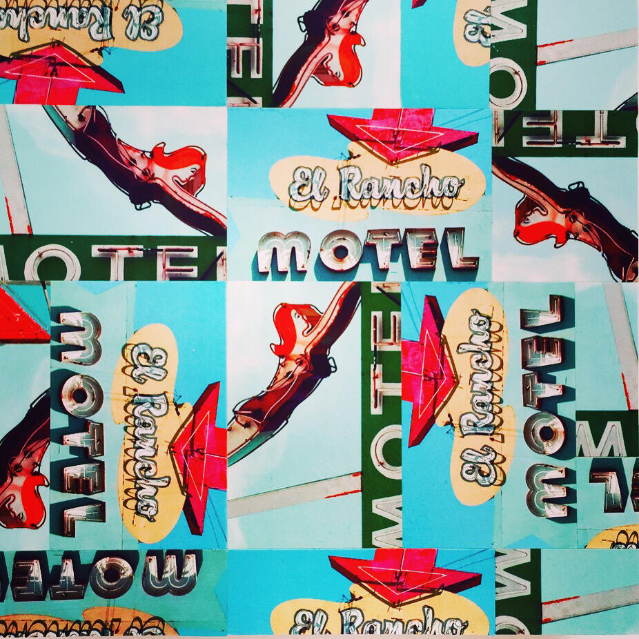 Motel Swim (Hand cut and assembled photo collage)